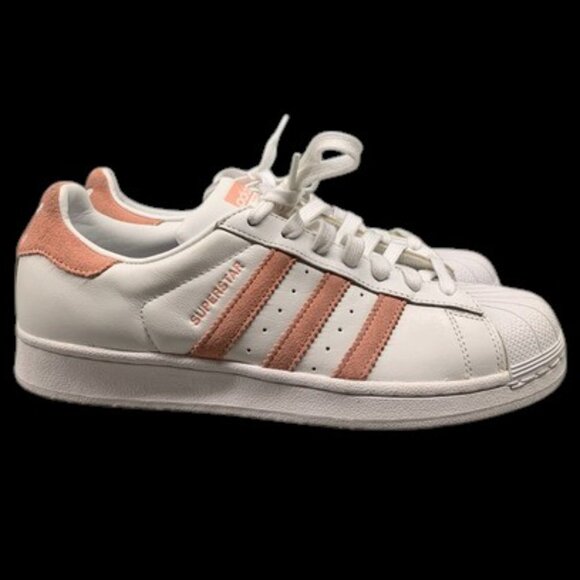 Adidas Superstar Sneakers Women’s 9.5 White Pink Suede Stripes Leather Shoes - Picture 1 of 13